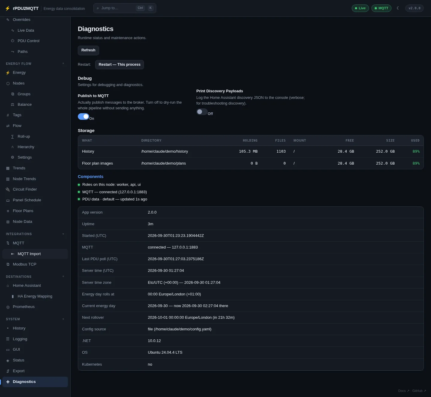 Diagnostics page