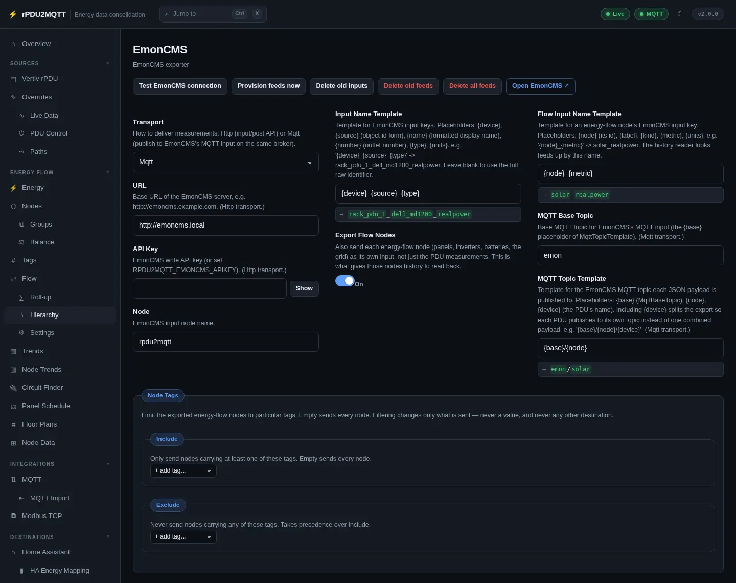 EmonCMS settings page
