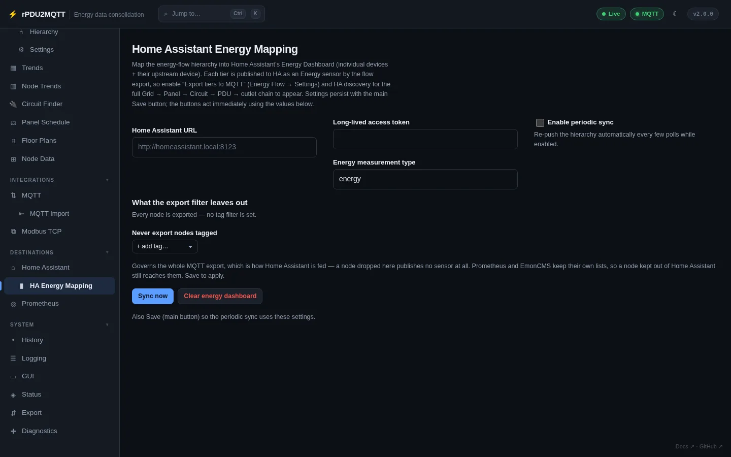 HA Energy Mapping page