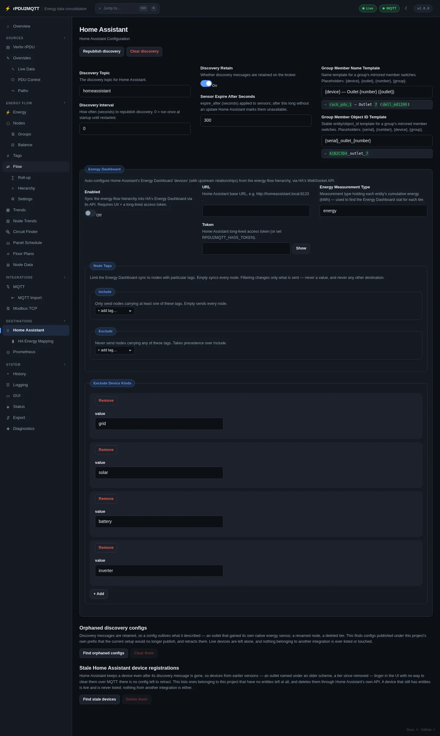 Home Assistant settings page