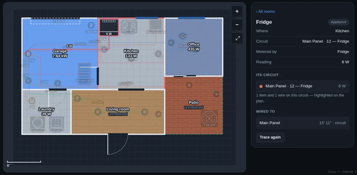 Floor plan with the fridge selected
