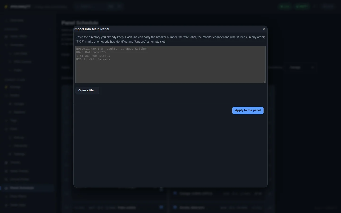 Import dialog